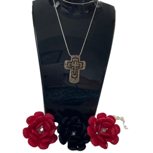 Sterling silver vintage cross with sterling silver snake chain